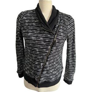 Splendid Black & White Knit Cardigan Sweater Sz Medium Womens Zip Front Long Sle